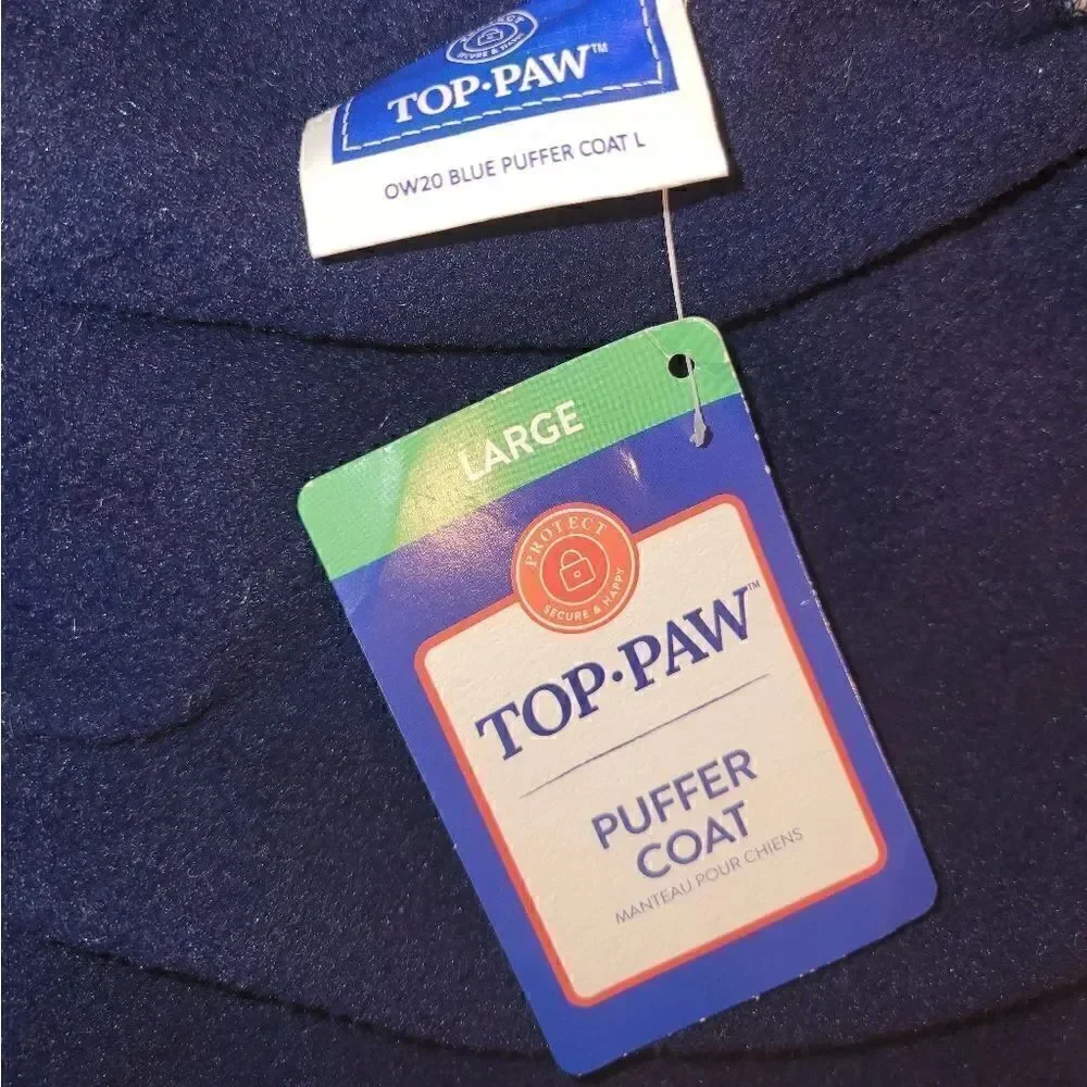 NWT Top Paw Blue Puffer Coat for Dogs L